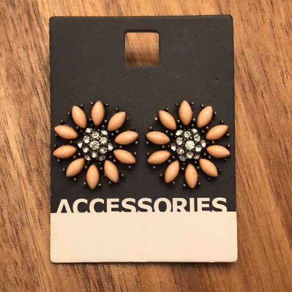 Resin And Pave Flower Earrings | .5” Diameter - Picture 1 of 3